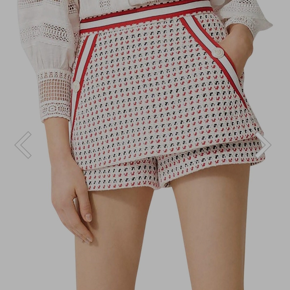 Maje Red and White High Waist Skorts